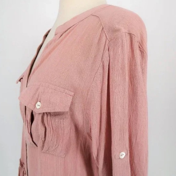 Derek Heart Convertible Sleeve Pink Crinkle Fabric Peplum Top Size Large - Picture 6 of 11